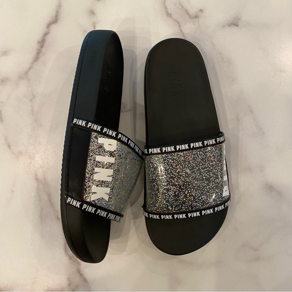 PINK Victoria’s Secret Clear Glitter Slides - Picture 2 of 4